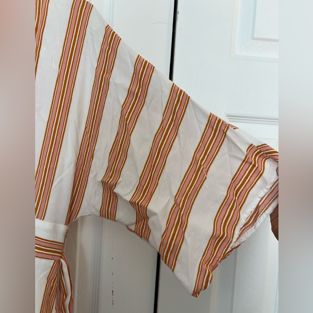Women’s Forever 21 Contemporary Pink Orange Striped Flowy Boho Tie-Waist Dress M - Picture 3 of 5